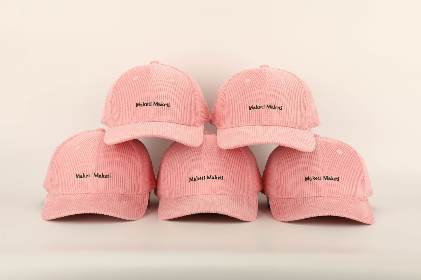 unisex pink corduroy cap green stitching brown leather buckle strap baseball cap five caps face on