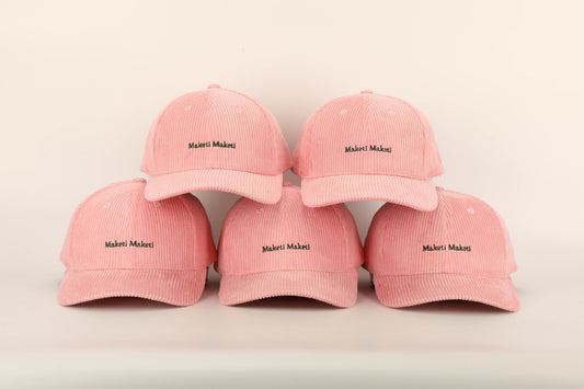 unisex pink corduroy cap green stitching brown leather buckle strap baseball cap five caps face on
