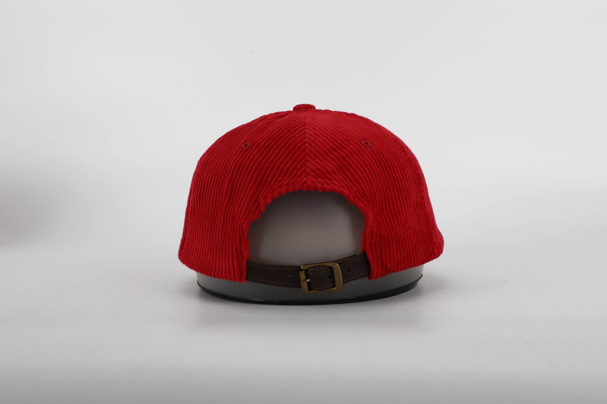 unisex red corduroy cap cream stitching brown leather buckle strap baseball cap brass buckle