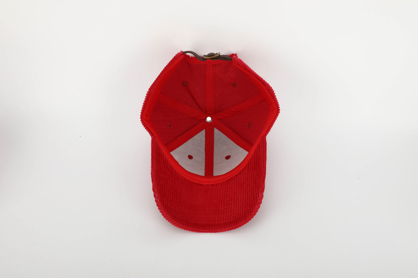 unisex red corduroy cap cream stitching brown leather buckle strap baseball cap inside cap